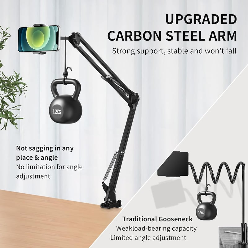 Adjustable Long Arm Phone Holder for Desk – Flexible Clip Stand for Hands-Free Viewing