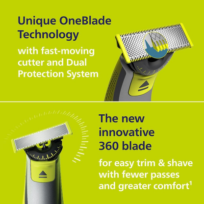 OneBlade 360 Hybrid Trimmer & Shaver for Face – Electric Beard Groomer with Adjustable Comb & USB Charging