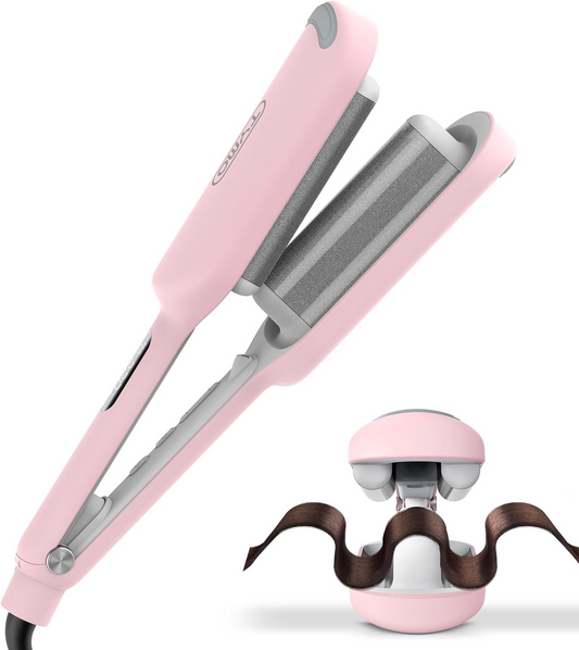 Beach Waves Curling Iron with 3 Ceramic Barrels, Ionic Deep Waver, Anti-Scald & Dual Voltage, Easy-to-Use, 1.25 Inch