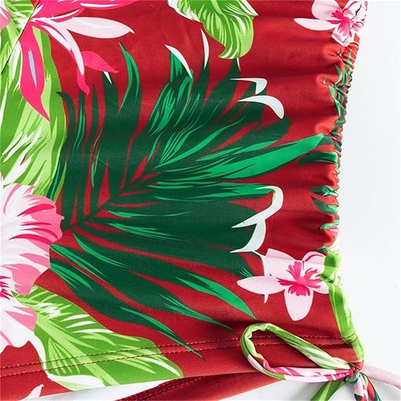 3 Piece Bikini Set Swimsuit with Tropical Beach Cover-Up Kimono & Boy Shorts