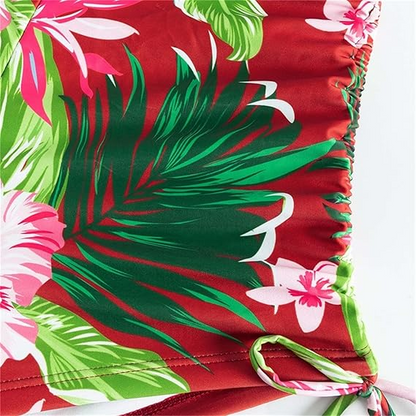 3 Piece Bikini Set Swimsuit with Tropical Beach Cover-Up Kimono & Boy Shorts
