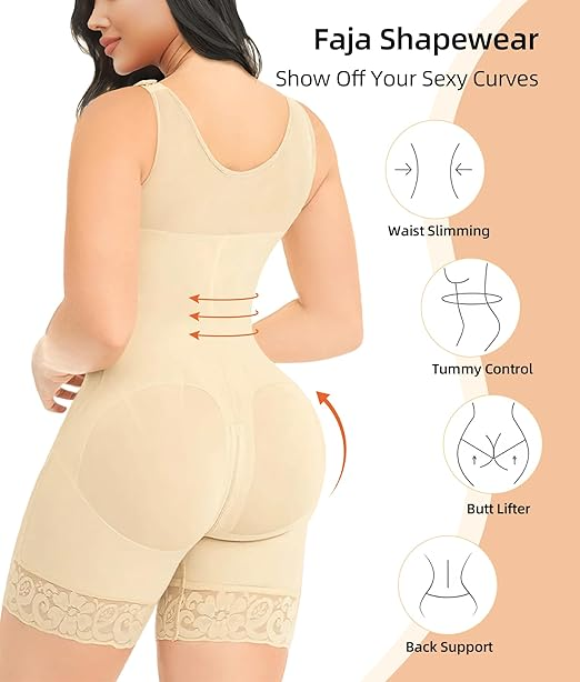 Full Body Shapewear for Women – Tummy Control Compression Garment with Butt Lifter, Zipper Crotch & Adjustable Straps – Post Surgery & Everyday Wear