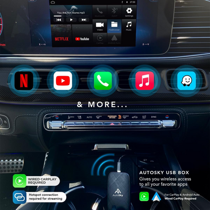 Wireless CarPlay and Android Auto AI Box Lite for Factory Wired CarPlay Cars – Supports Netflix, YouTube, and Wireless Streaming (Hotspot Required)