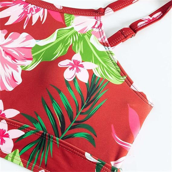 3 Piece Bikini Set Swimsuit with Tropical Beach Cover-Up Kimono & Boy Shorts