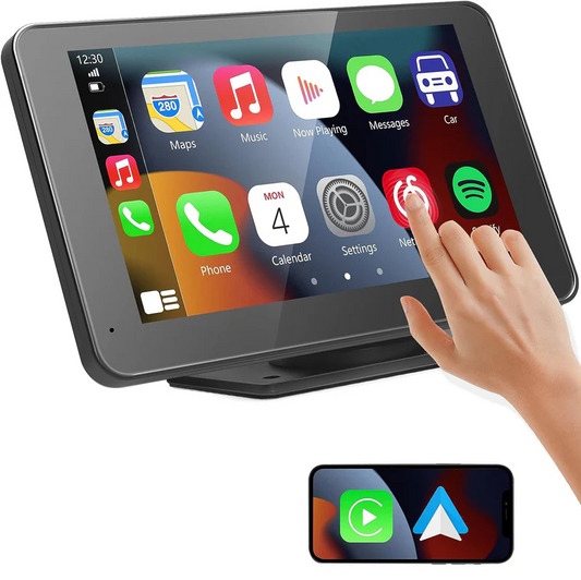 Wireless 7” Car Display with CarPlay & Android Auto – Touchscreen with Mirror Link, Bluetooth, Backup Camera, AUX & FM for All Vehicles