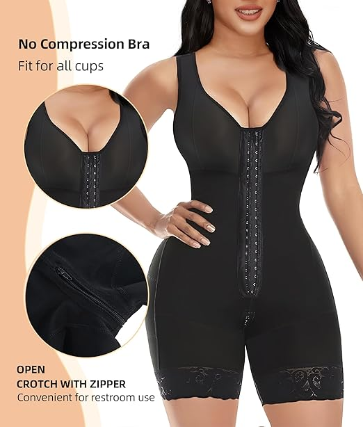 Full Body Shapewear for Women – Tummy Control Compression Garment with Butt Lifter, Zipper Crotch & Adjustable Straps – Post Surgery & Everyday Wear