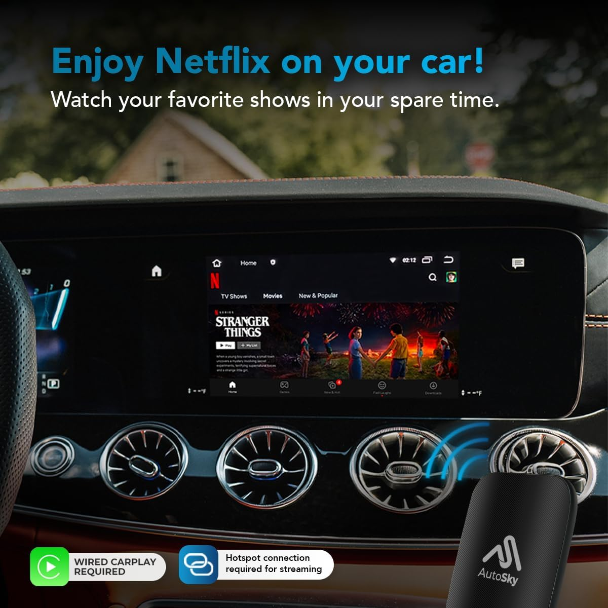 Wireless CarPlay and Android Auto AI Box Lite for Factory Wired CarPlay Cars – Supports Netflix, YouTube, and Wireless Streaming (Hotspot Required)