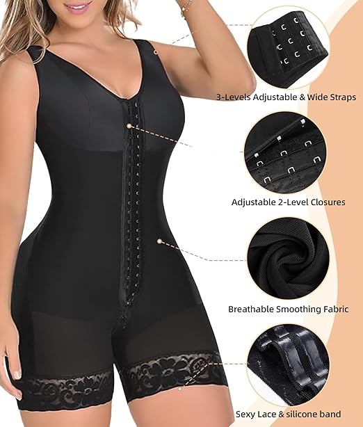 Full Body Shapewear for Women – Tummy Control Compression Garment with Butt Lifter, Zipper Crotch & Adjustable Straps – Post Surgery & Everyday Wear