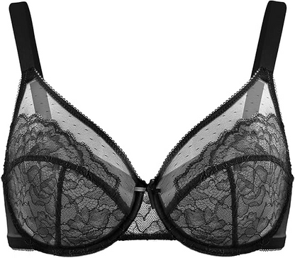 Full Coverage Lace Minimizer Bra for Women with Underwire, Plus Size Lifting Support for Heavy Breasts