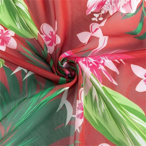 3 Piece Bikini Set Swimsuit with Tropical Beach Cover-Up Kimono & Boy Shorts